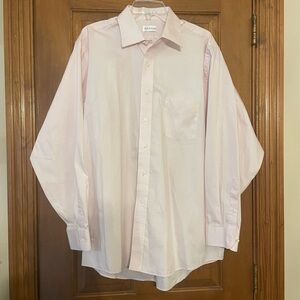 Van Heusen Men's Pinpoint Oxford Light Pink Long Sleeve Dress Shirt, Neck 17 1/2
